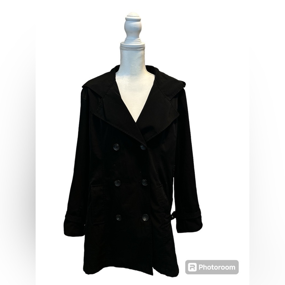 Esprit Black Hooded Double Breasted Raincoat With Belt #36